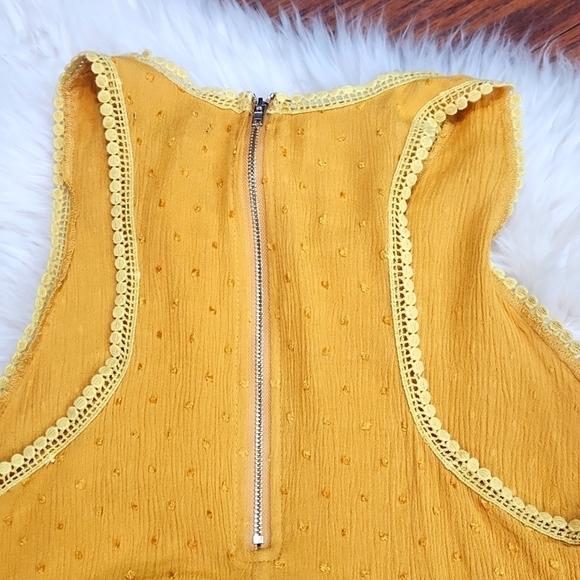 Anthropologie Staccato Marigold Swiss Dot Lace Trim Rayon Racer Tanktop - Picture 5 of 5